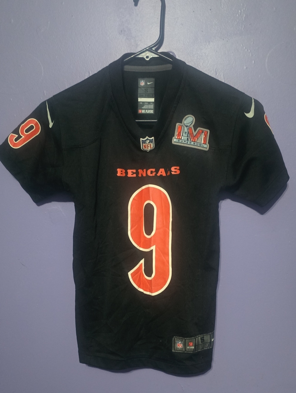 Nike Black Bengals #9 Football Jersey with Orange Numbers